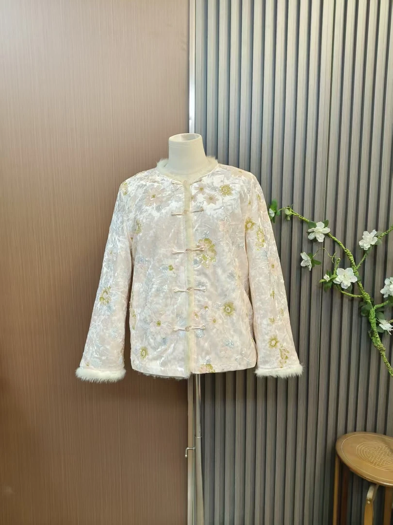 【踏雪寻梅】水貂毛冬季新款外套新中式香云纱上衣时尚百搭双面穿