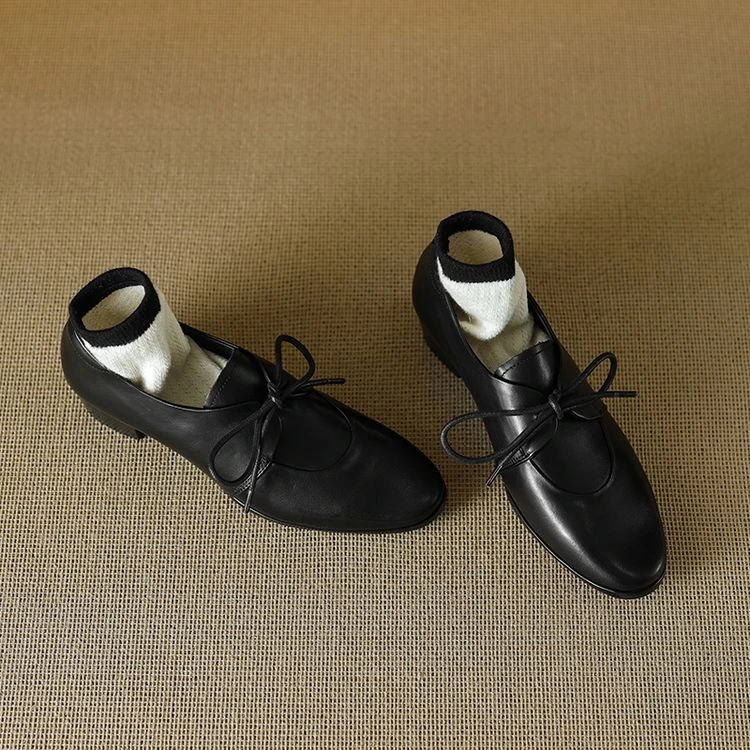 Aliyah大码34-41圆头乐福皮鞋女时尚百搭2025春季新款单鞋3cm粗跟