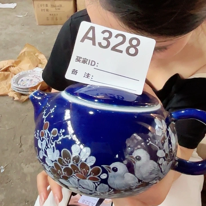摆件景德镇高温陶瓷A328花鸟壶