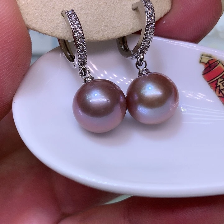 银S925镶嵌耳饰淡水珍珠
