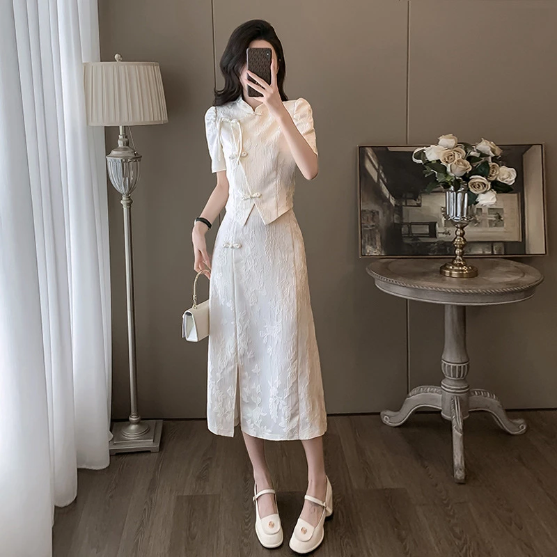 新中式国风套装裙女夏季时尚洋气小众设计感改良旗袍连衣裙两件套