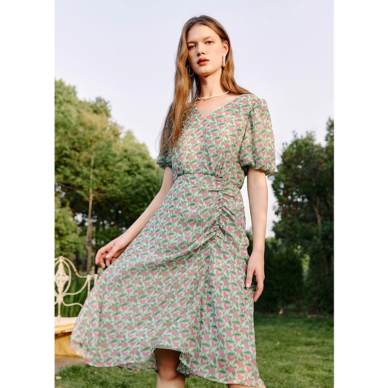 missCOCOON连衣裙夏装复古抽褶法式连衣裙0273