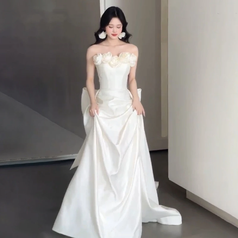 法式抹胸轻婚纱缎面鱼尾高级质感新娘2025新款小个子可穿晚礼服