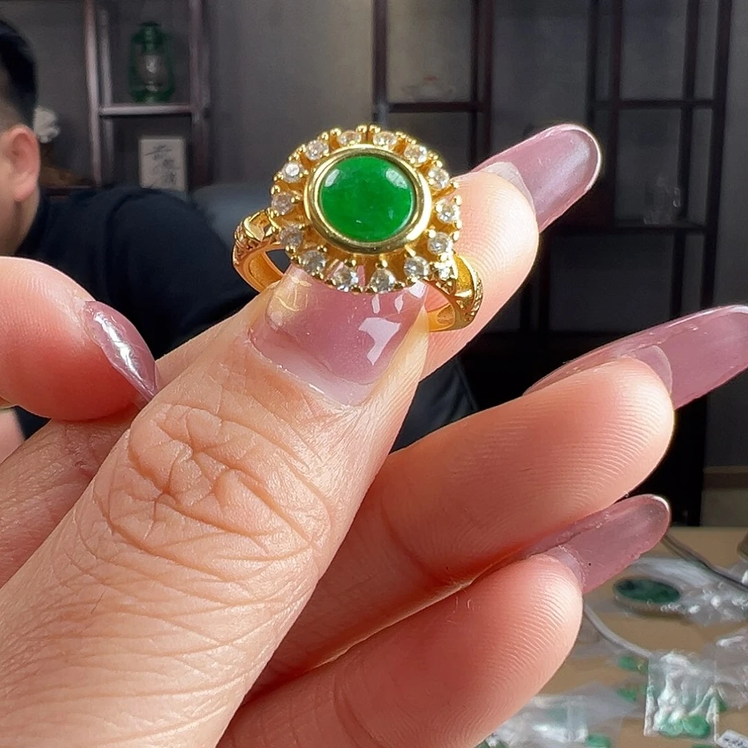 翡翠银S925镶嵌戒指戒指