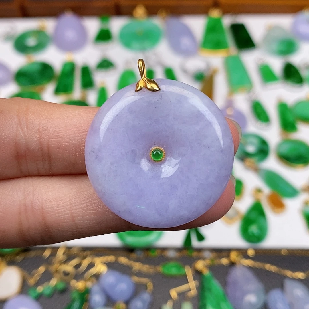 翡翠18K金镶嵌吊坠(不含链)