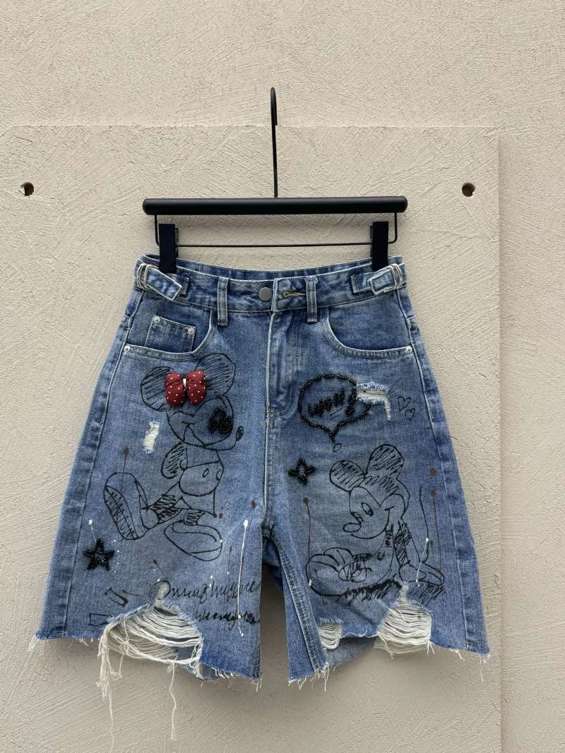 深圳南油高货ZZ五分裤破洞夏款外穿裤子涂鸦高腰洋气短裤夏季薄款