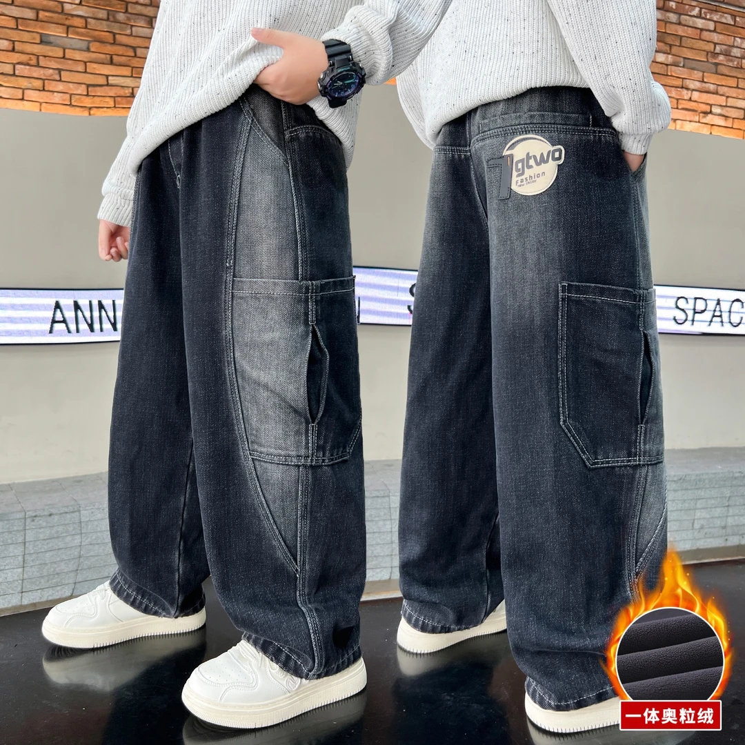 童装男童加绒牛仔裤儿童冬季保暖裤子2025新款中大童冬装休闲长裤