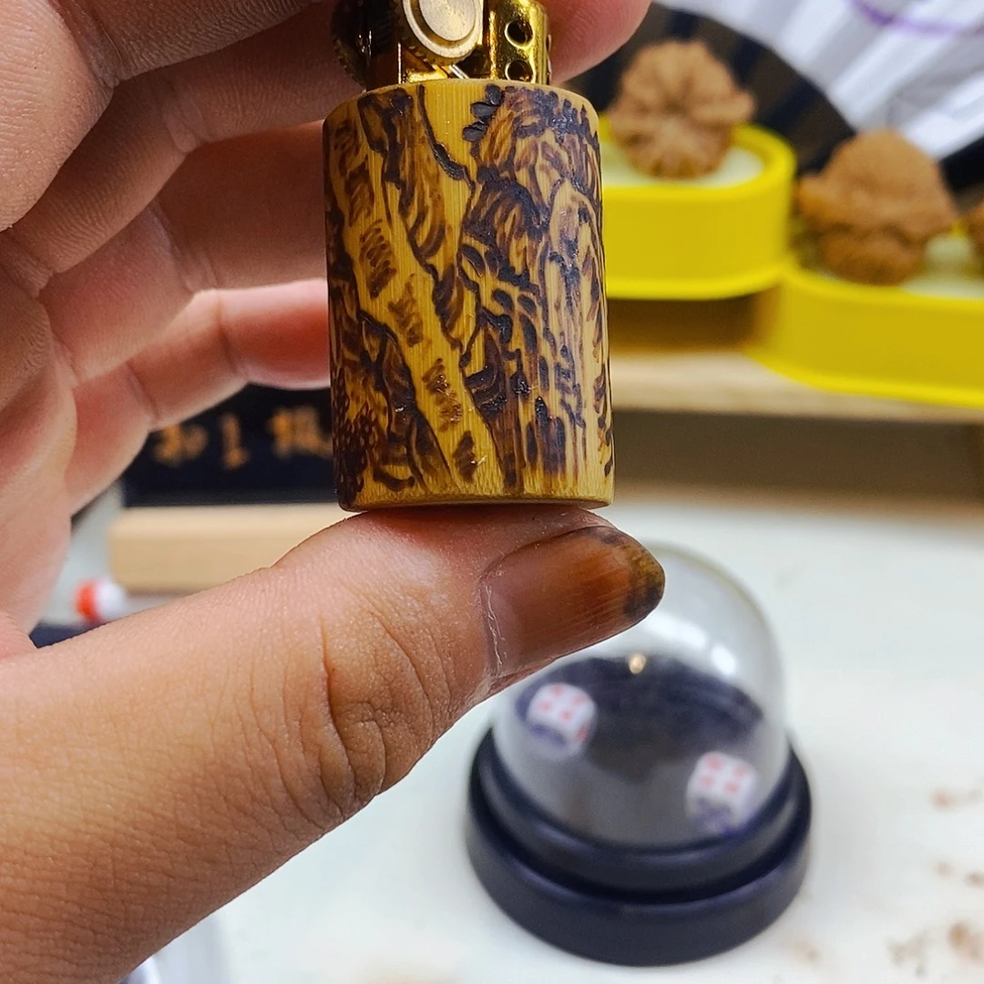 一***-文玩玉竹烙画火火1个