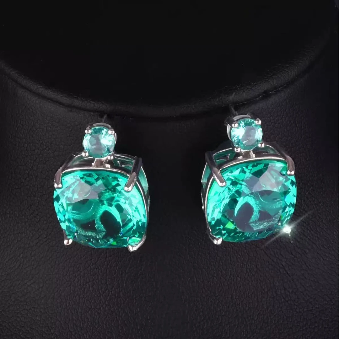 铜合金合成锆石耳饰 铜合金 合成立方氧化锆绿色耳饰-7148-1