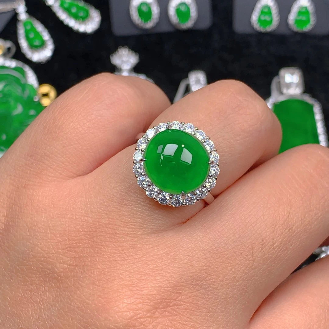翡翠戒指银S925镶嵌翡翠