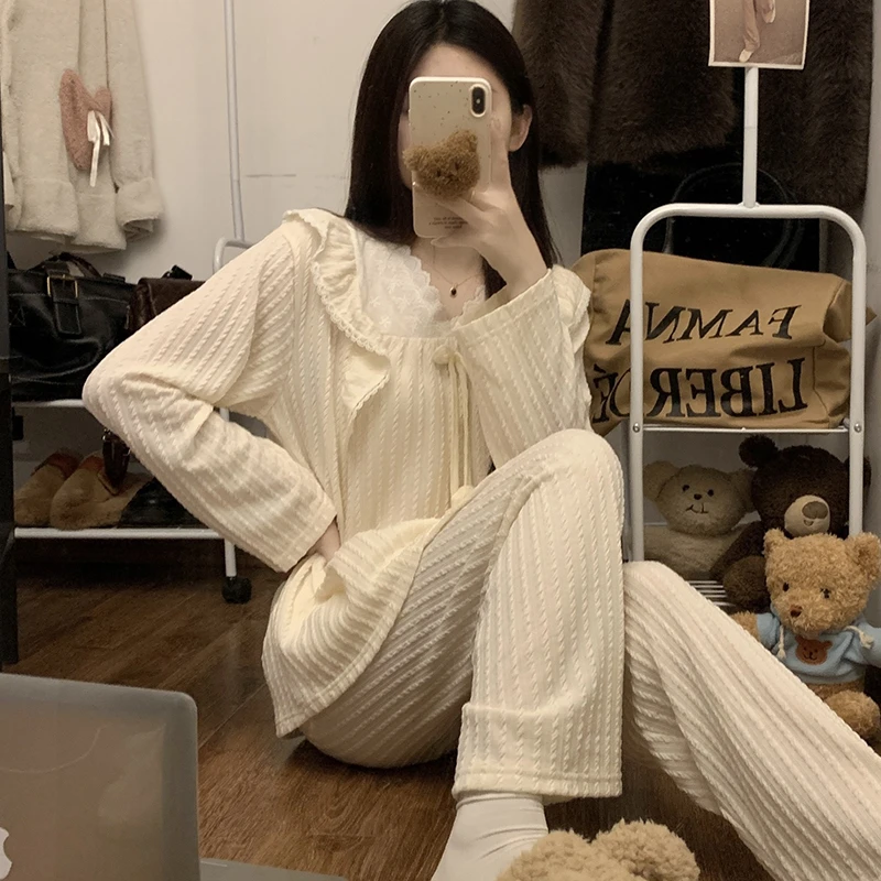 长袖睡衣女款春秋季甜美性感纯欲大码公主风洋气可外穿奶fufu套装