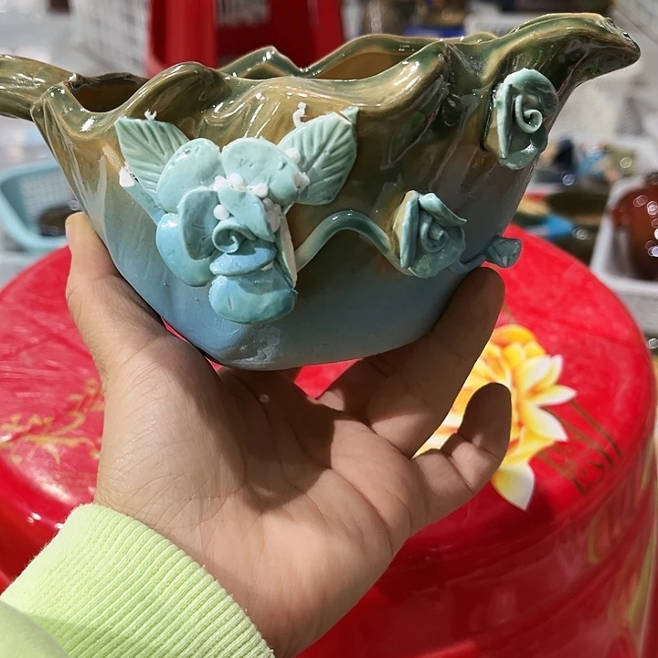 瓷片花盆多肉植物艺术品