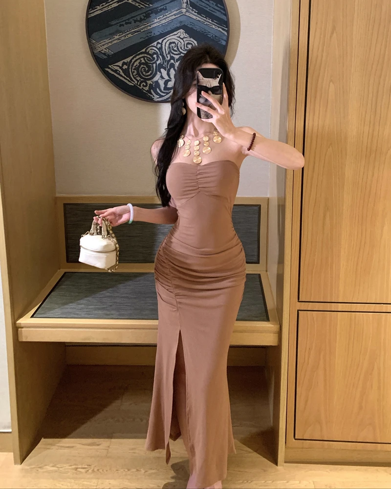 礼服裙轻奢小众高端性感抹胸开叉鱼尾连衣裙名嫒生日party小礼裙