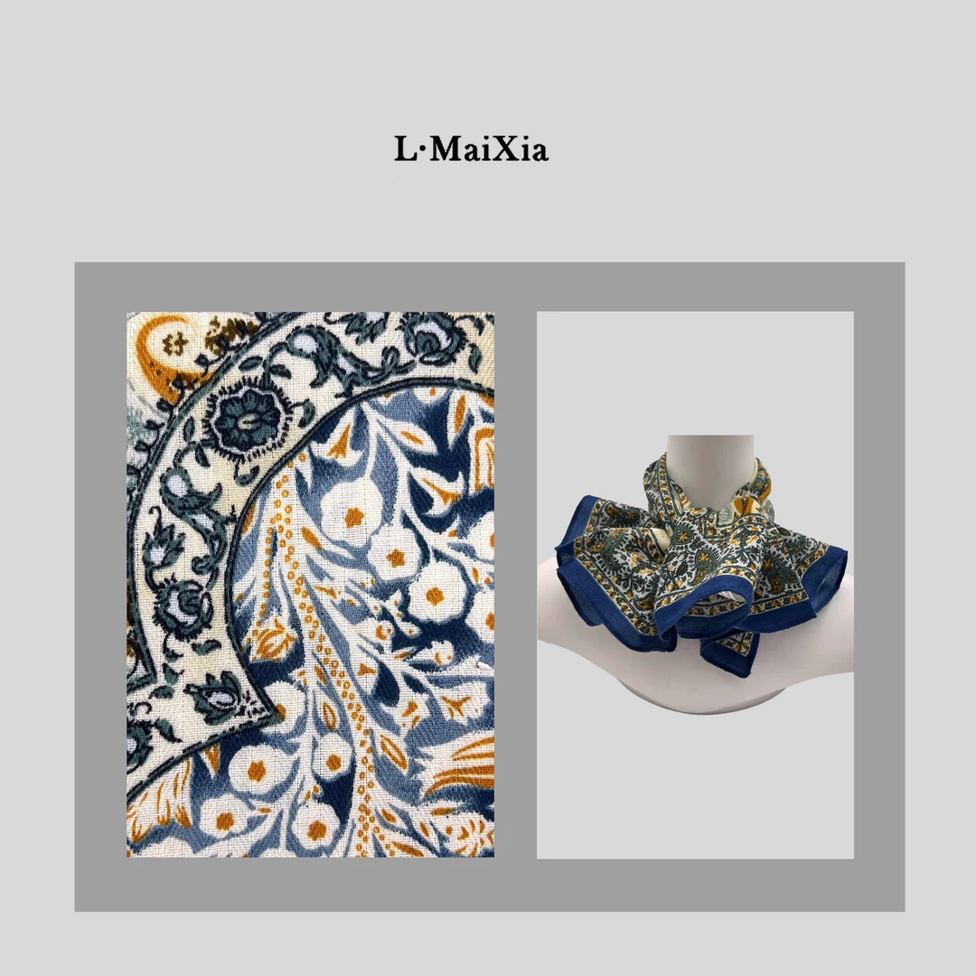 L.MAIXIA/露玛莉先女士木棉蓝小方巾LX-58066