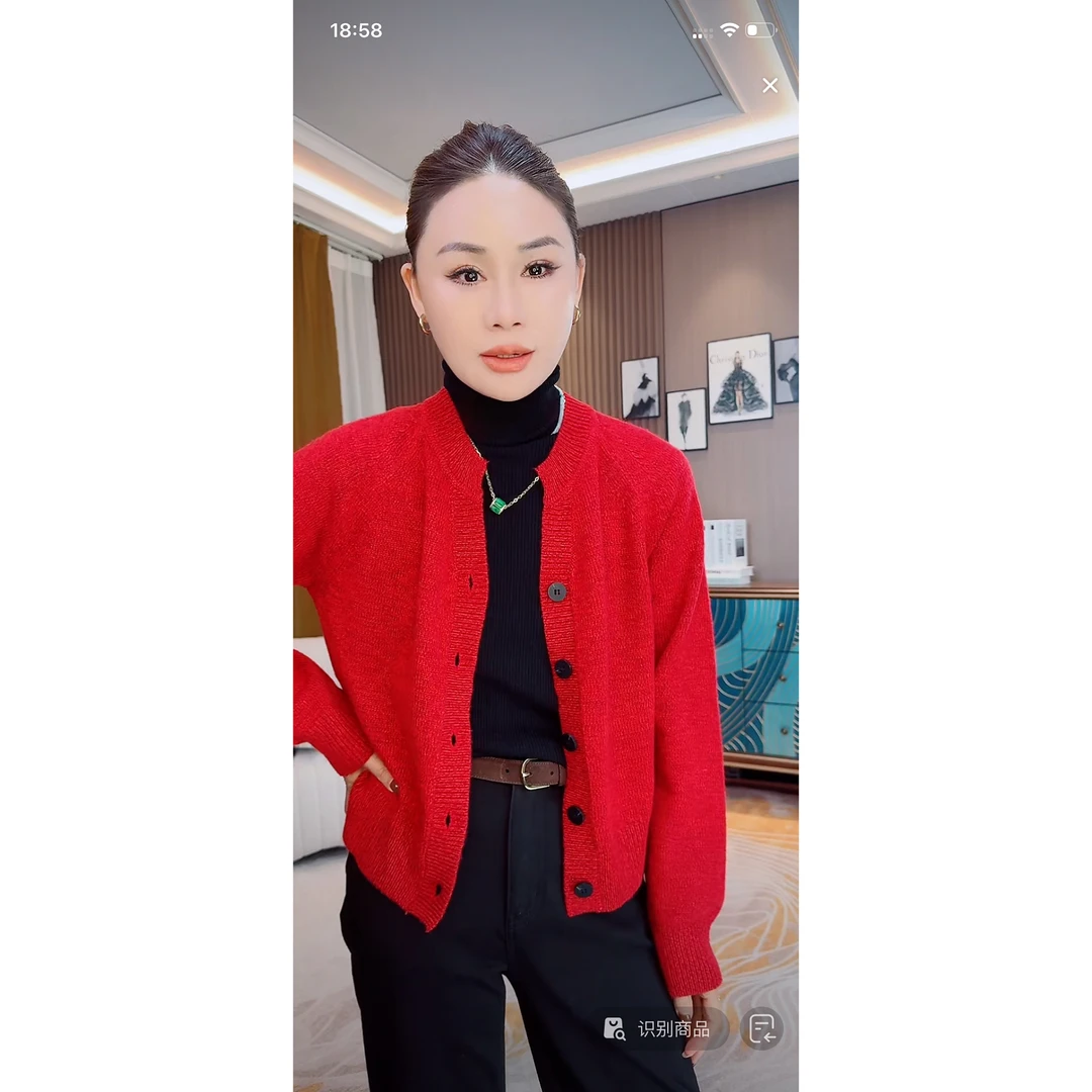 【荣姐精选】小V领羊绒毛衣开衫
