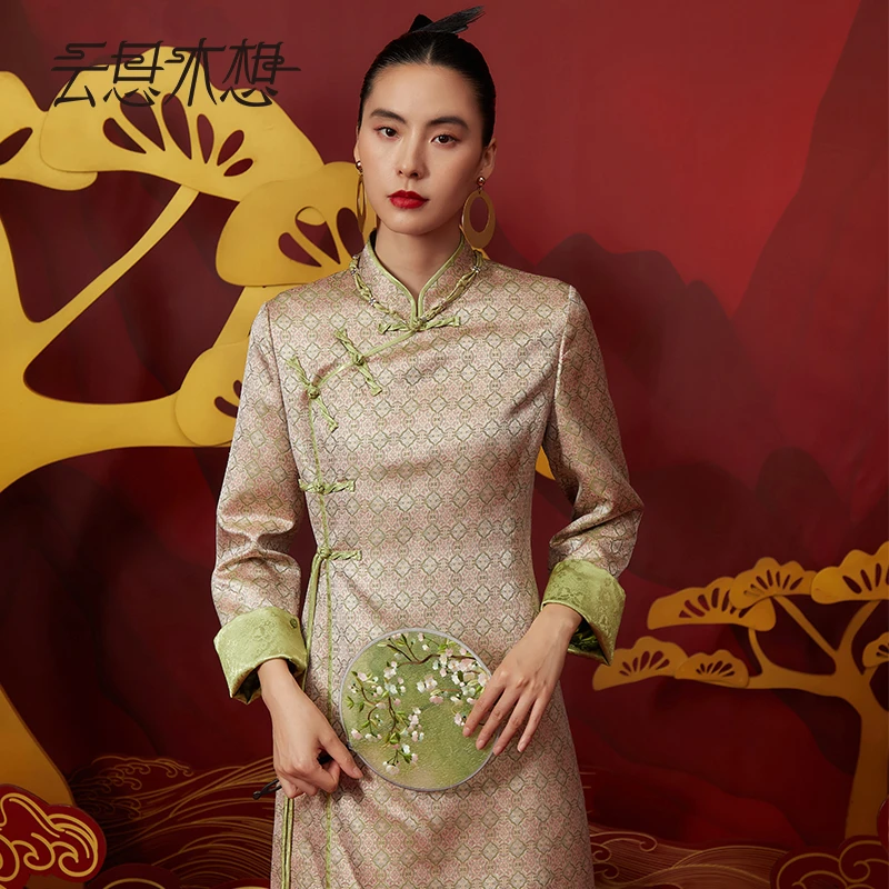 Ysimo-X云思木想 碧落秋水 盘扣可拆编织项链提花旗袍连衣裙12752