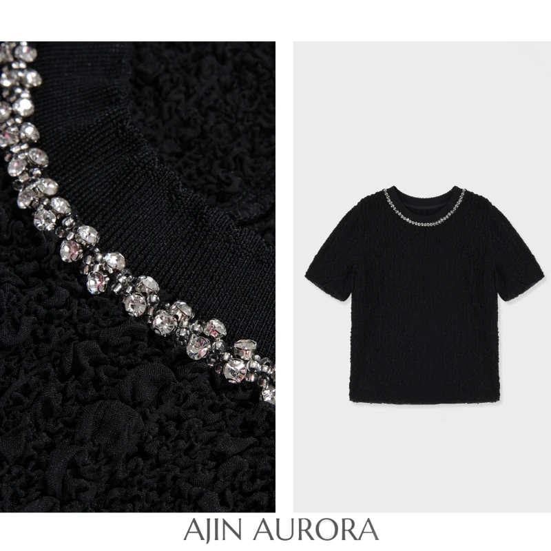 【花漾时光】小众设计手工钉钻时尚百搭短袖T恤 - A7