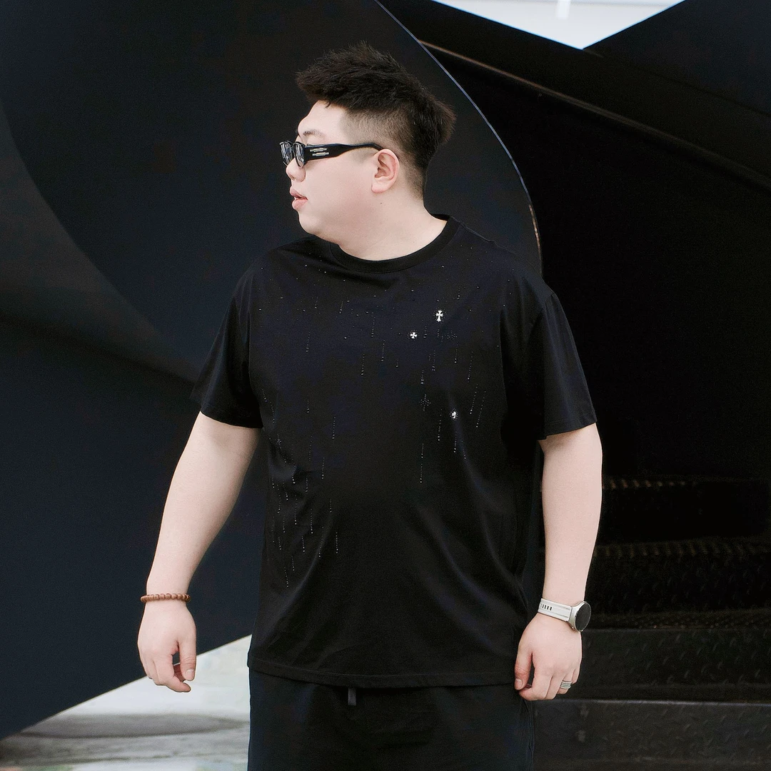 大码男装200-300斤夏季新款短袖71278烫钻