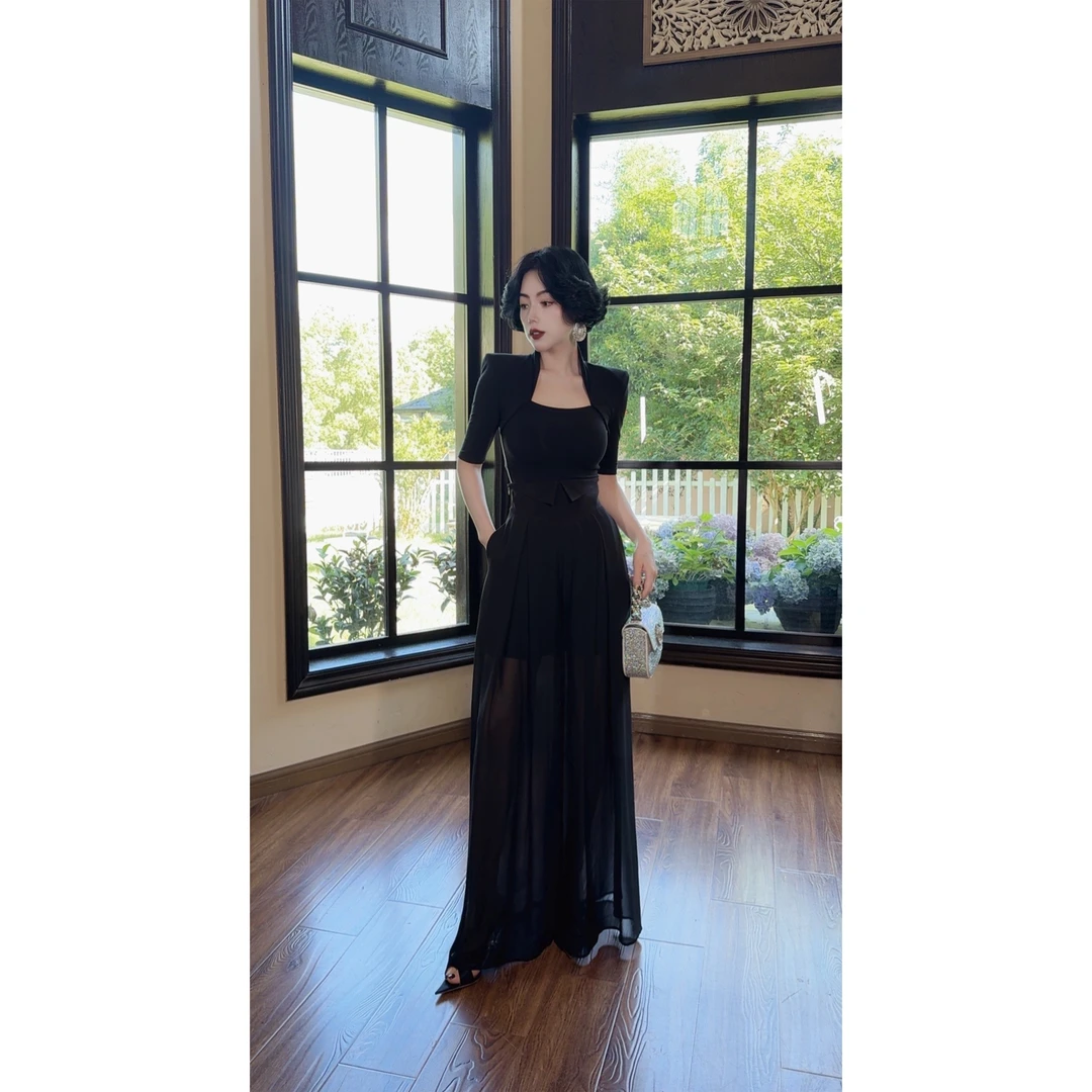 LYXJ【莱尔斯雾纱】夏季高腰半透阔腿裤11104