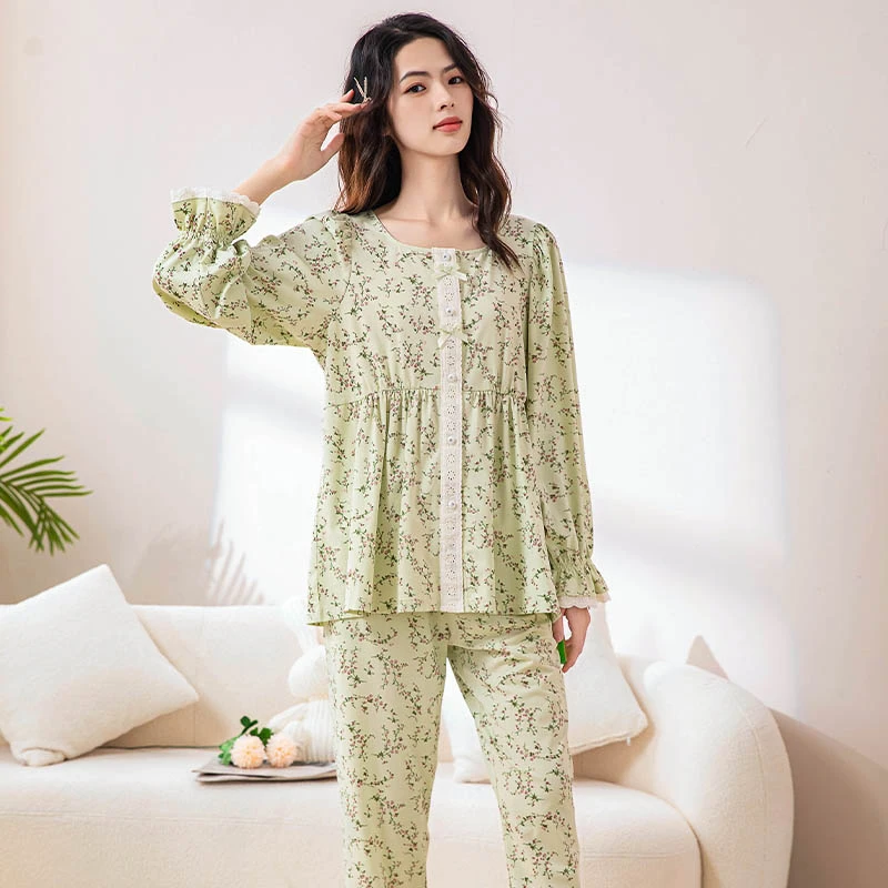 8春季秋季纯棉睡衣女新款女士宽松长袖长裤休闲家居服外穿
