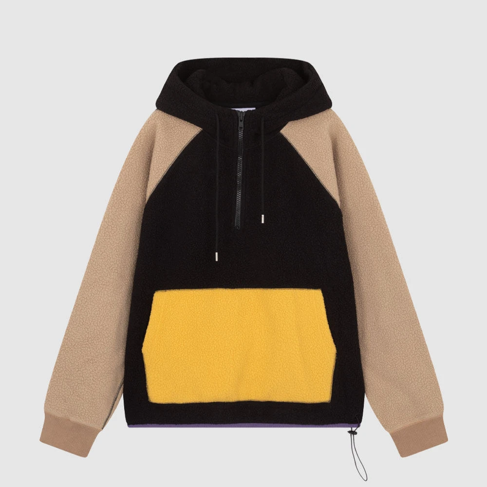 NOHANT颗粒绒拼色男士半拉链套头连帽衫连帽卫衣0NHM3PV006BLACK