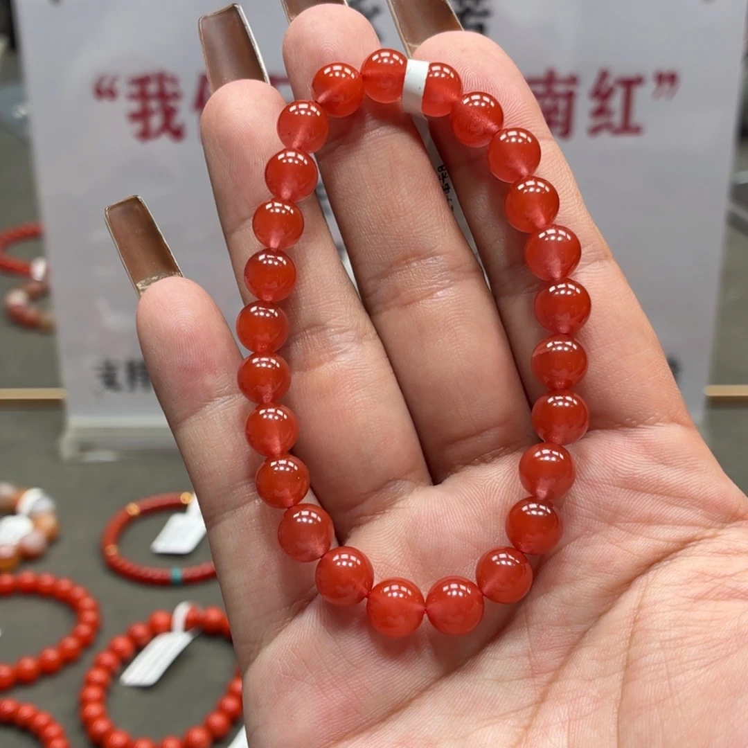 未镶嵌单圈南红玛瑙原矿保山大黑洞深水红手串卡7