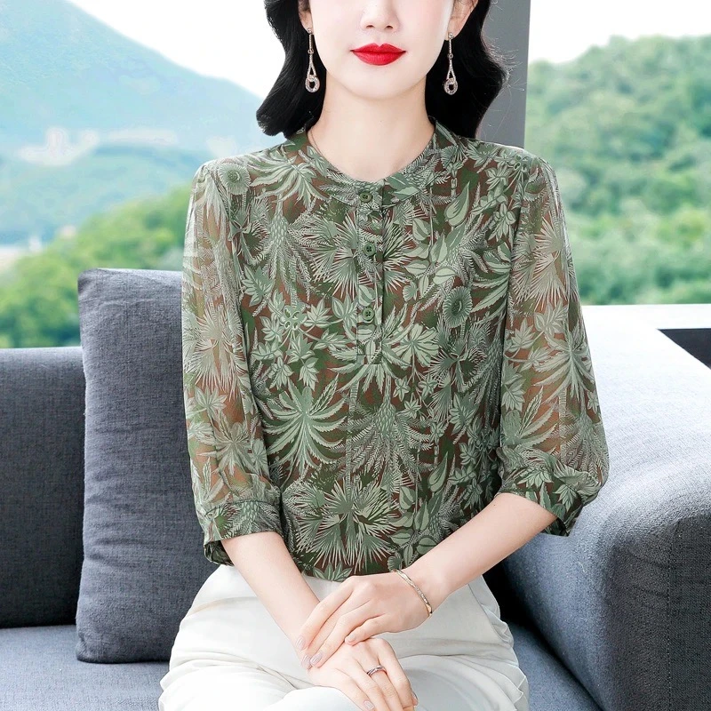 【JD】夏季衬衫显瘦设计感休闲上衣时尚雪纺衫漂亮高端碎花W342