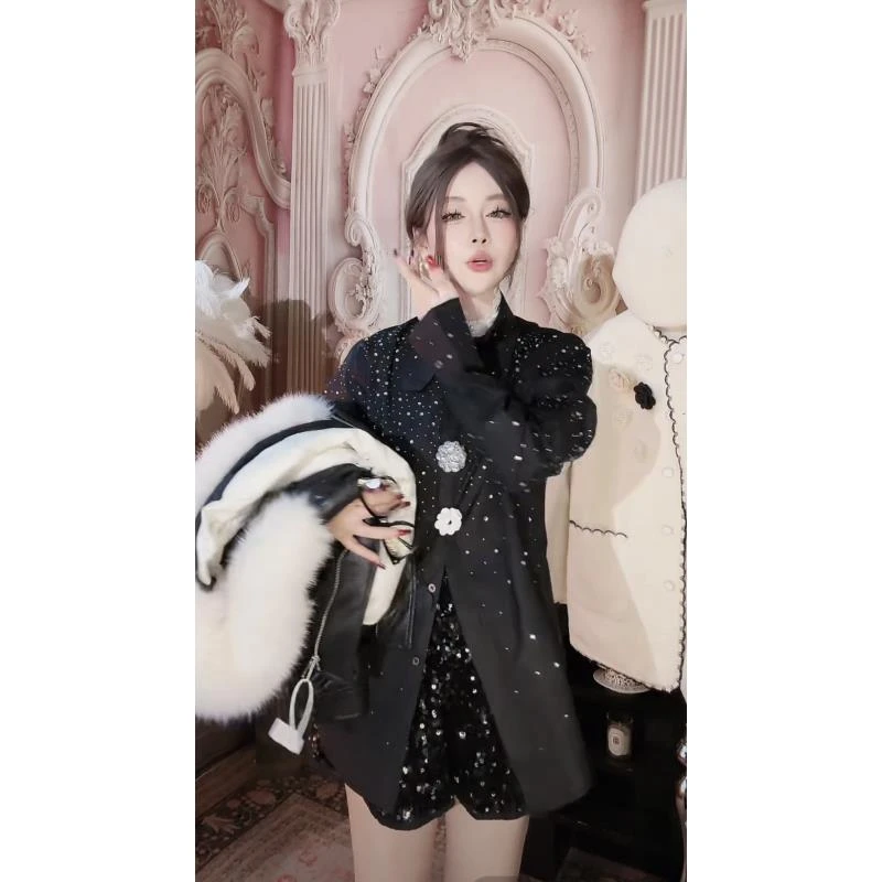 【崔】S0014纯色翻领休闲衬衣韩版设计感潮流复古秋季长袖