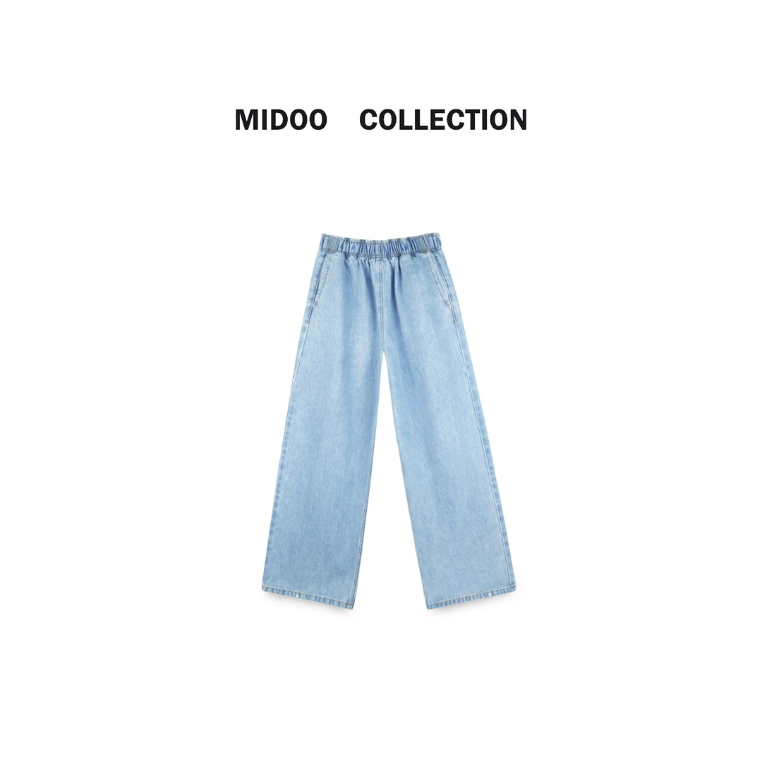 MIDOO 重水洗磨边2024 松紧腰三角标牛仔直筒裤