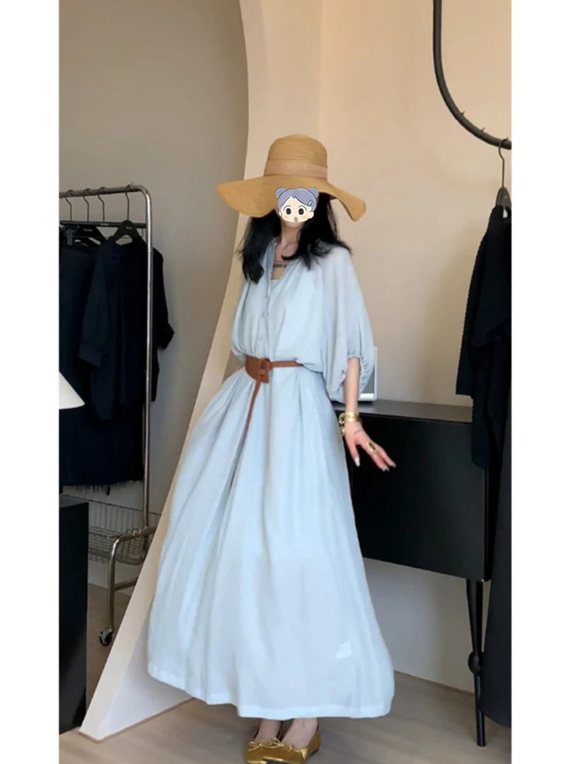 法式简约名媛气质女装灯笼袖收腰连衣裙女早秋高级感显瘦大摆长裙