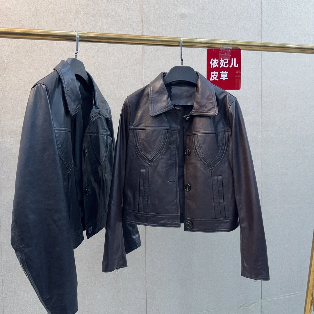 常规款千金风标准法式油蜡皮皮衣短款女装气质春秋