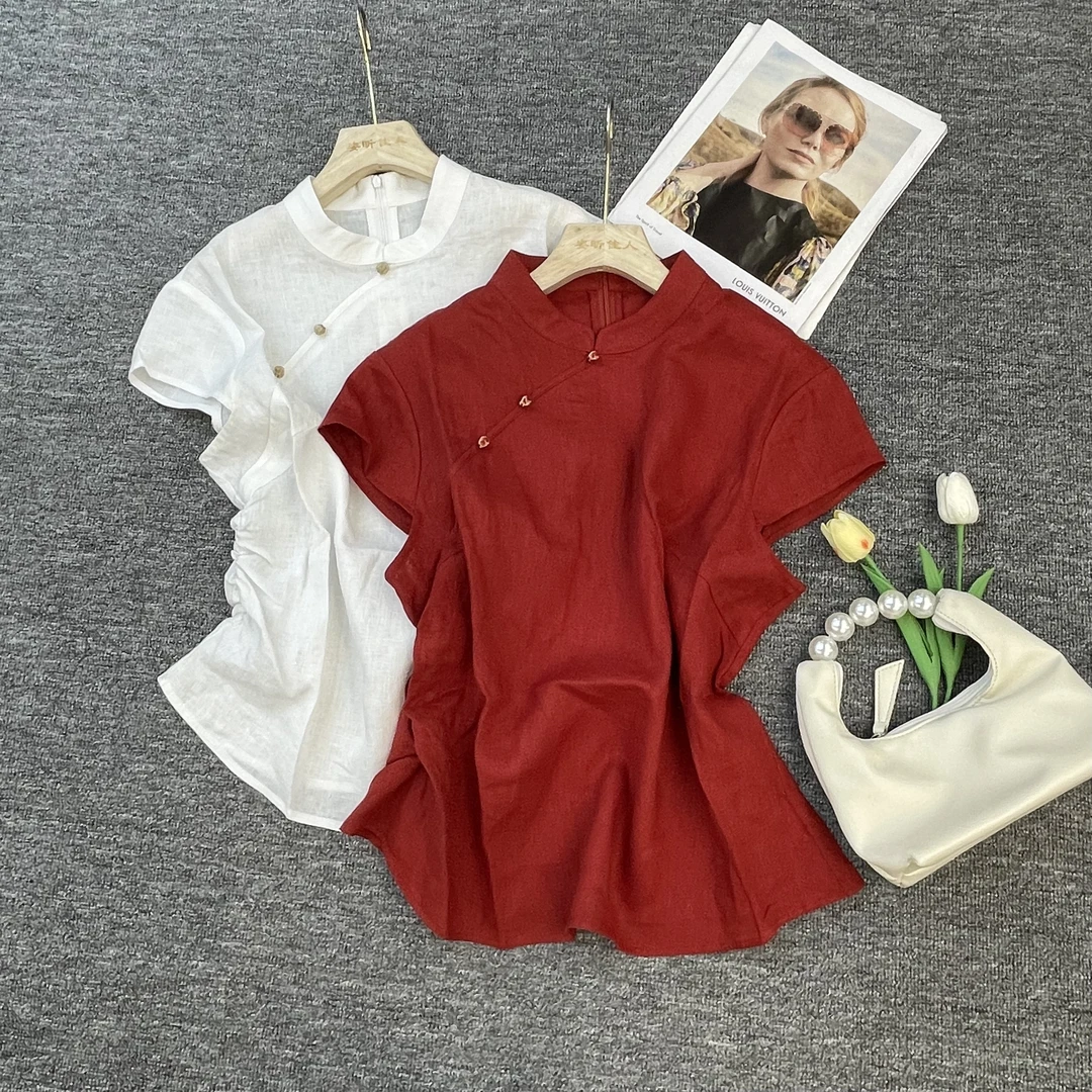 【苗姐优选】“贴近自然”100亚麻盘扣中式马甲背心无袖T恤QS2583