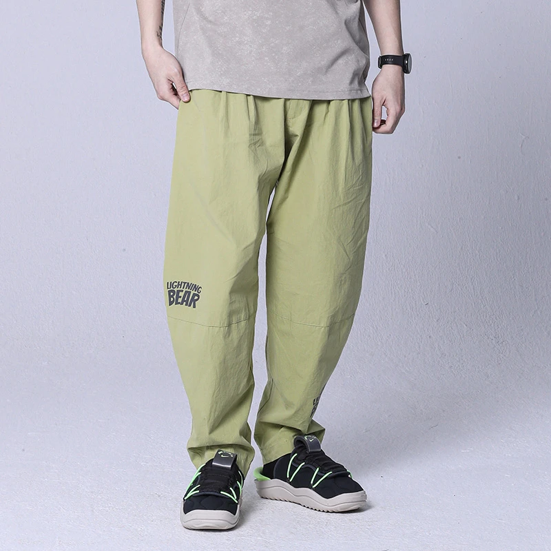 LNBR夏新款绿色休闲长裤男直筒宽松阔腿裤潮流百搭男女大码