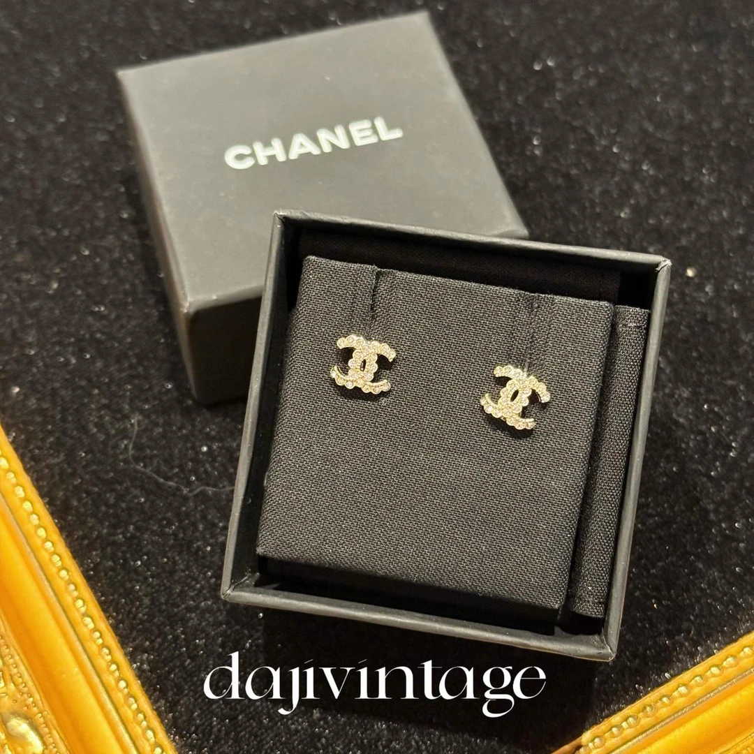大吉中古/Chanel香奈儿小双c镶钻金色耳钉