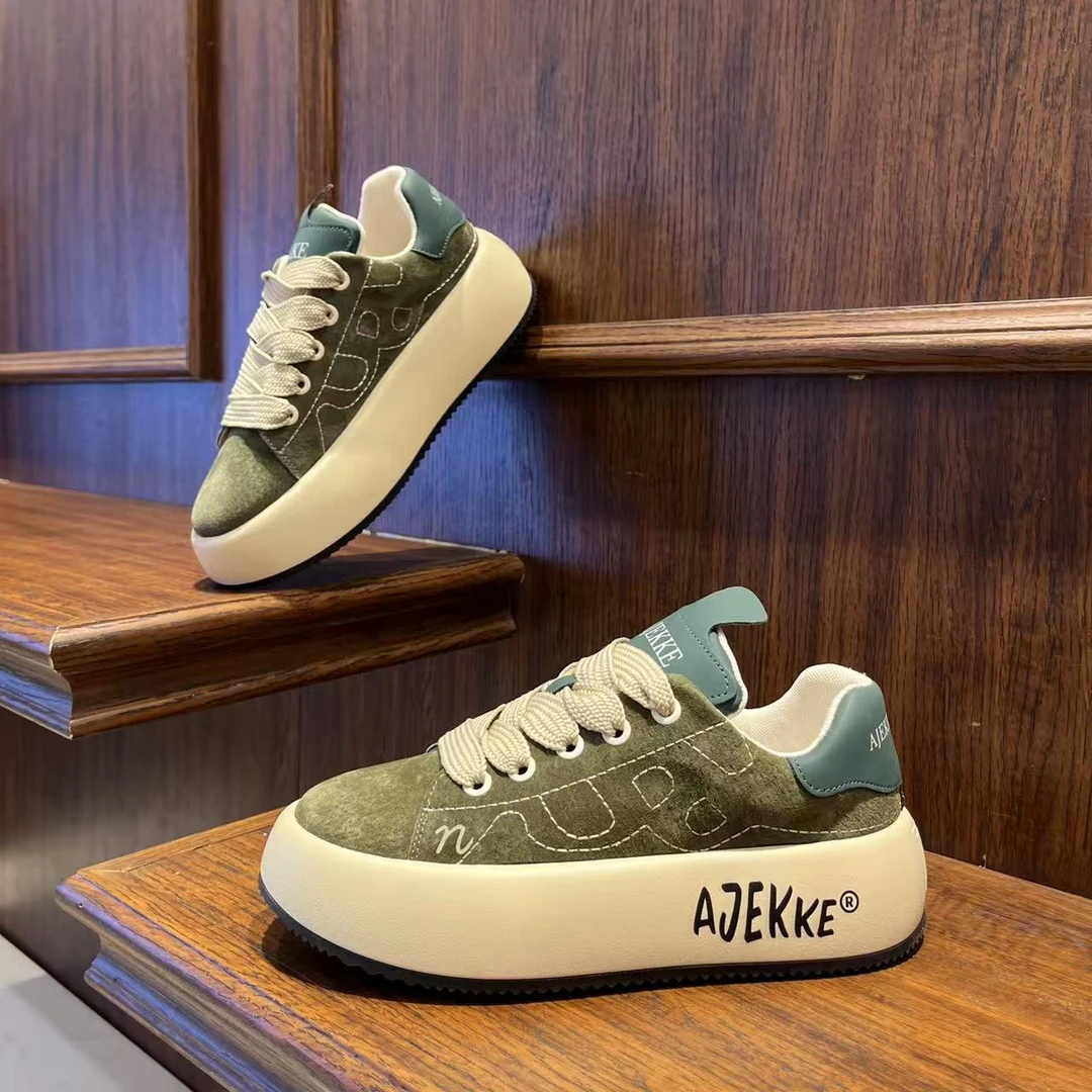 男鞋潮流厚底百搭皮革拼色休闲鞋低帮系带复古巴恩风时尚男生鞋子