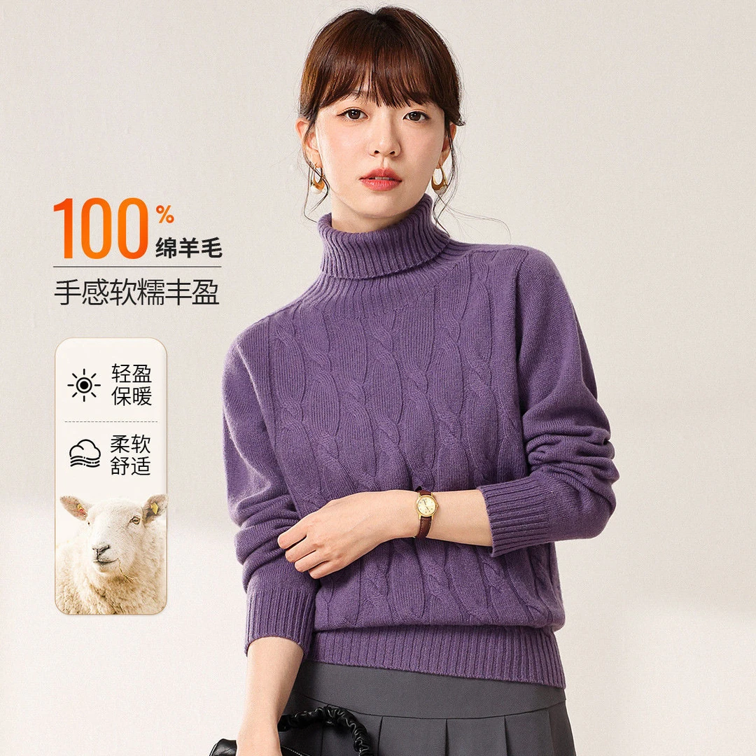 깅려삼/金丽杉100%羊毛衫女通勤百搭文艺针织衫LS240W44203