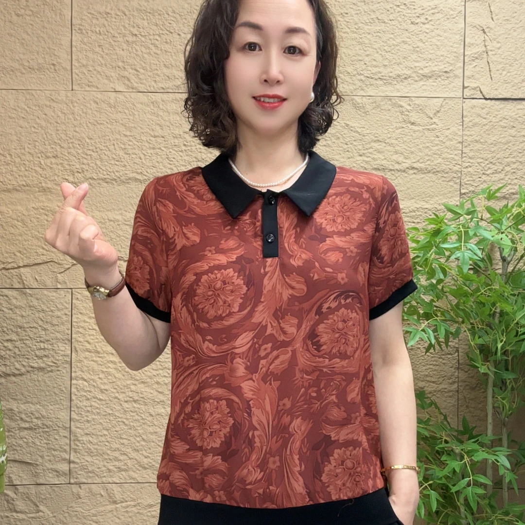 妈妈装流行欧若拉时尚潮牌女装宽松夏装女士独特漂亮小衫休闲短袖