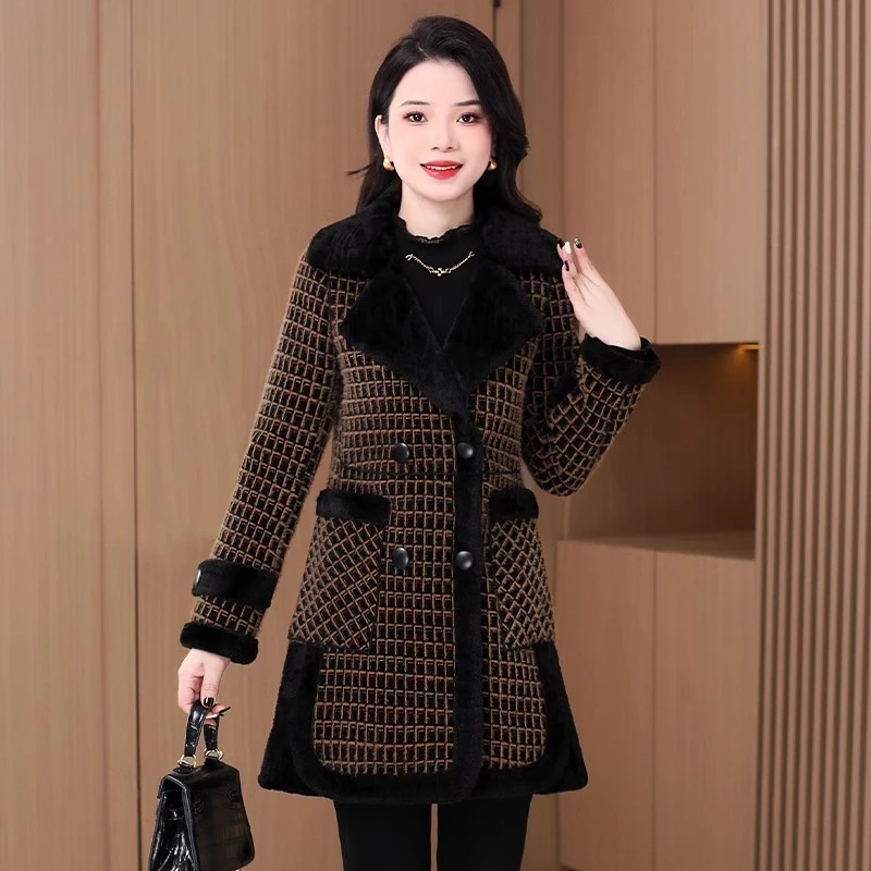 格子呢子大衣女秋冬季2025年新款爆款毛呢外套加绒小个子今年流行