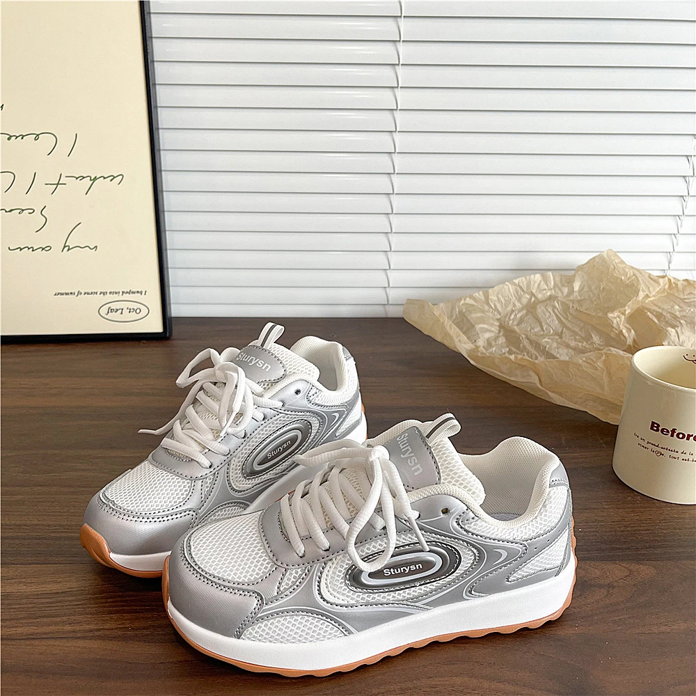 银色网面透气厚底阿甘鞋女ins潮百搭运动休闲老爹鞋新款秋