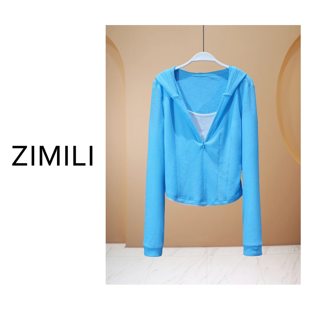 【亮哥女装】2025秋季新品《鸢尾蓝》连帽长袖高弹打底上衣8160-B5