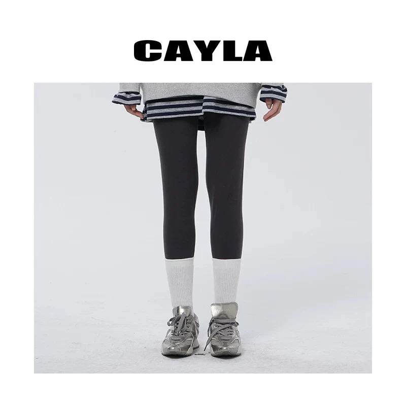 CAYLA 春秋弹力百搭绒感LOGO标打底鲨鱼裤运动外穿瑜伽裤