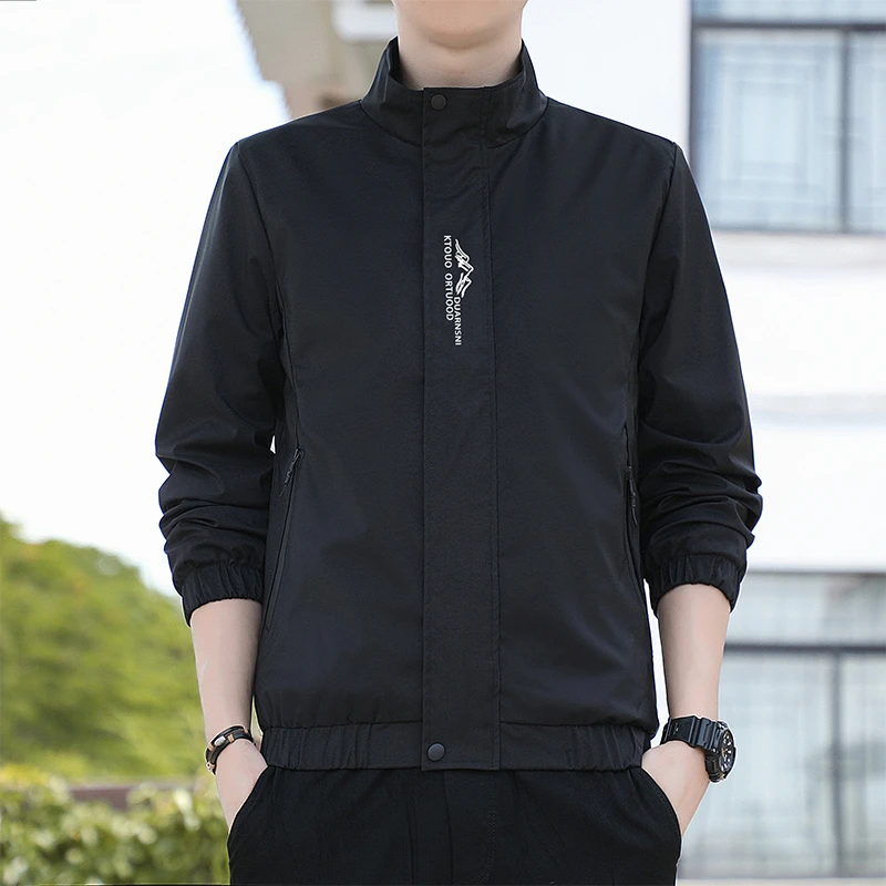 春秋季新款男士运动外套修身潮流休闲男立领百搭夹克时尚上衣男装