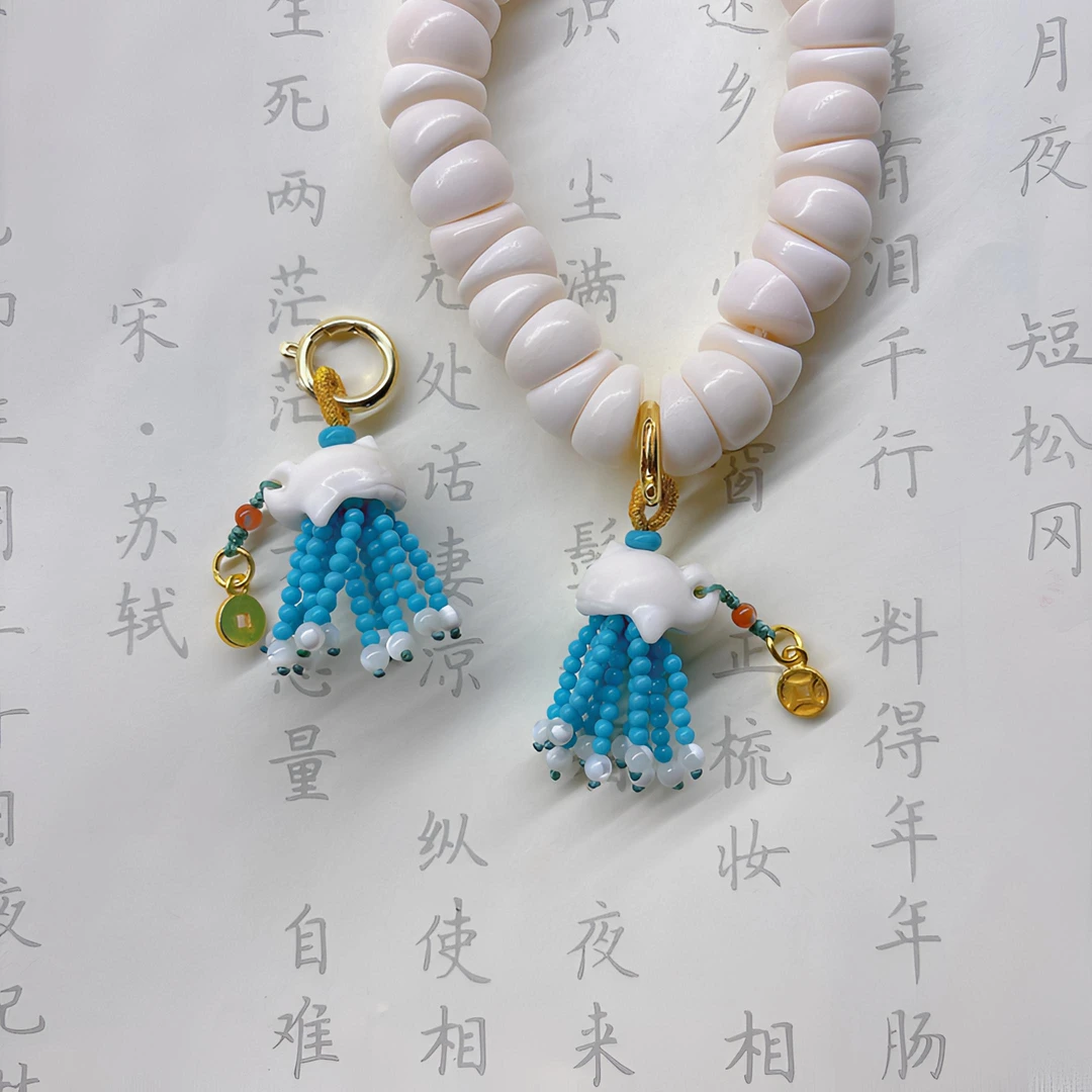 原创驼骨趴趴鲨小滴溜diy手链项链提溜小鲨鱼流苏万能扣挂件配饰