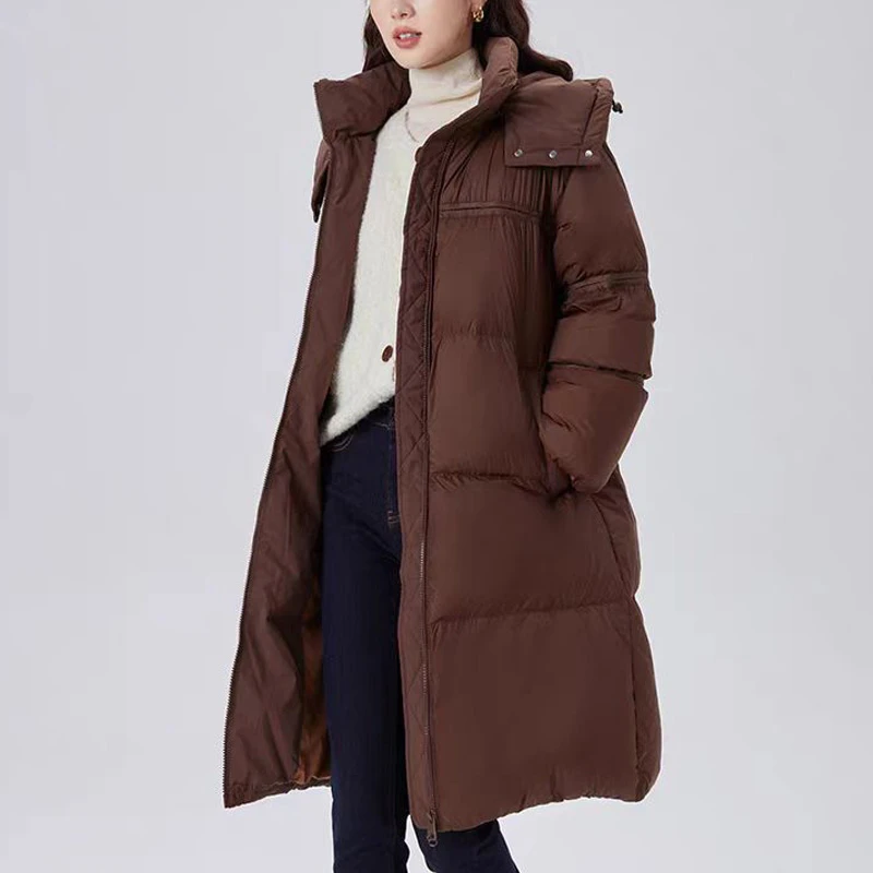 ALY 连帽加厚中长款羽绒服外套女