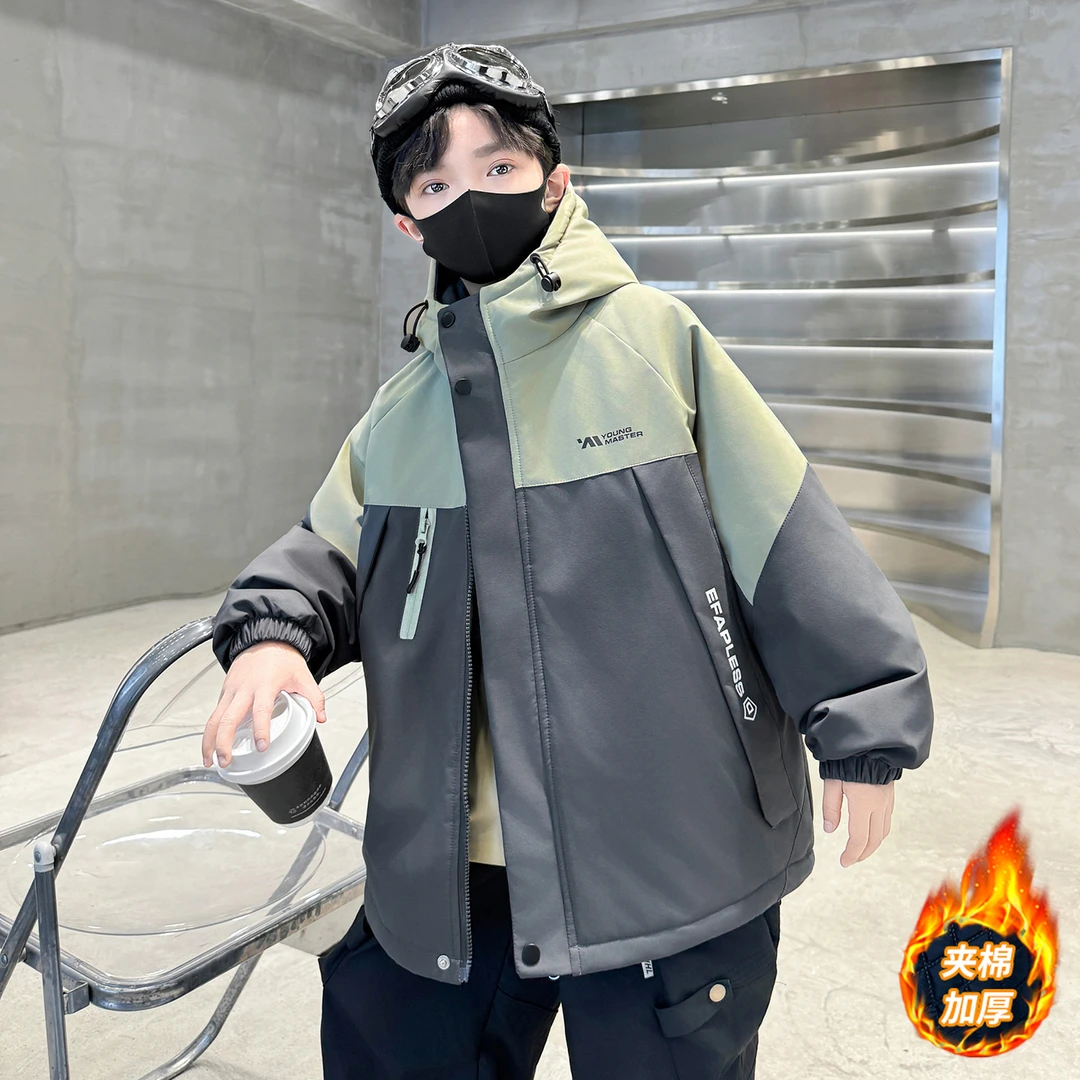 男童秋冬款外套夹棉加厚2025新款冬装儿童冬季冲锋衣大棉男孩棉服