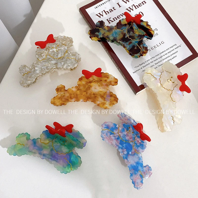 法式复古醋酸抓夹小众雕刻金漆狗狗发夹盘发鲨鱼夹发饰女