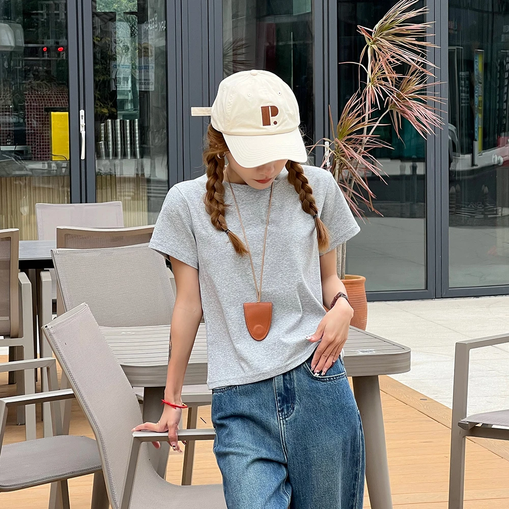 王家有鱼【小个子定制】百搭白色短袖上衣女2025春季新款显瘦打底衫