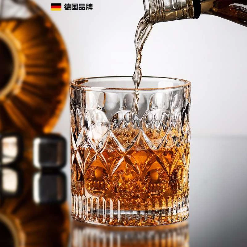 德国威士忌酒杯家用覆古水晶玻璃洋酒杯创意ins风八角啤酒杯酒吧