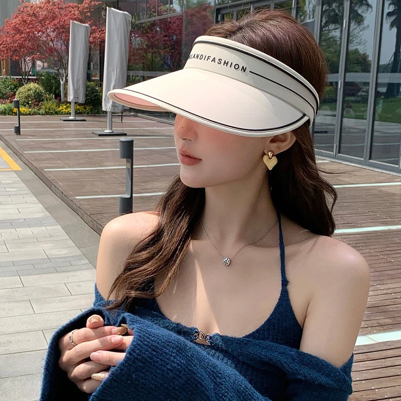 防晒帽子女夏季空顶透气防紫外线骑车太阳帽字母变色显脸小遮阳帽