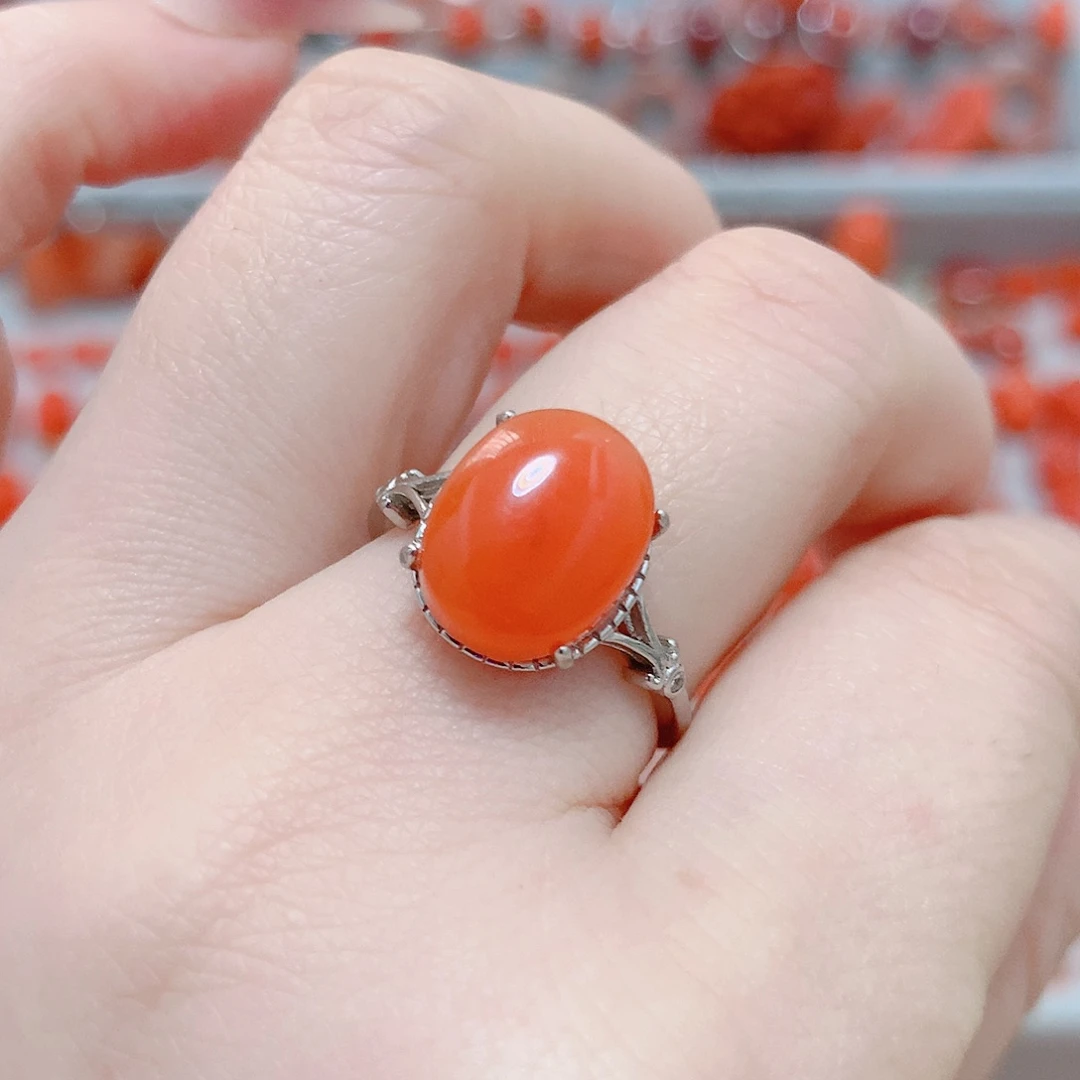 南红玛瑙戒指银S925镶嵌